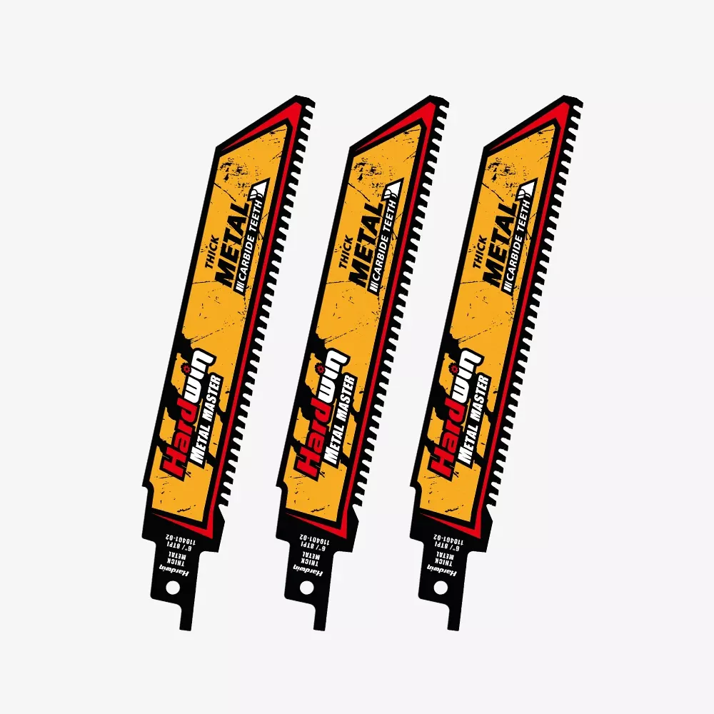 HARDWIN 6 Inch Carbide Reciprocating Saw Blades 8TPI for Thick Metal Cutting, 3-Pack