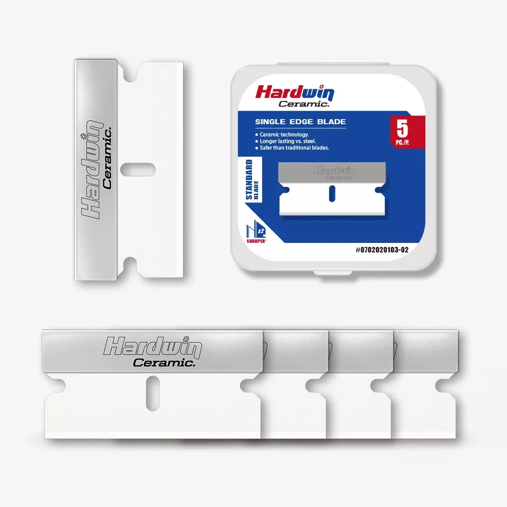 HARDWIN Ceramic Single Edge Razor Scraper Blades 5-Pack, for Glass Stove, Cooktop and Adhesive Removal