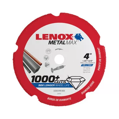 LENOX METALMAX CUT-OFF WHEEL - 4" DIAMETER, .050" THICKNESS, ⅜" ARBOR, 1972919