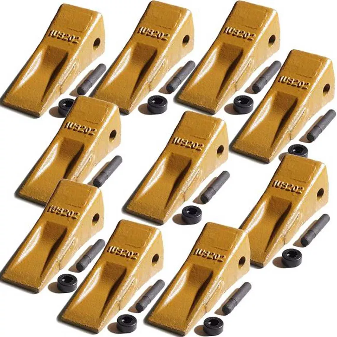 Set of (10) 1U3202 Bucket Teeth w/ Side Pin and 8E6208 Retainer
